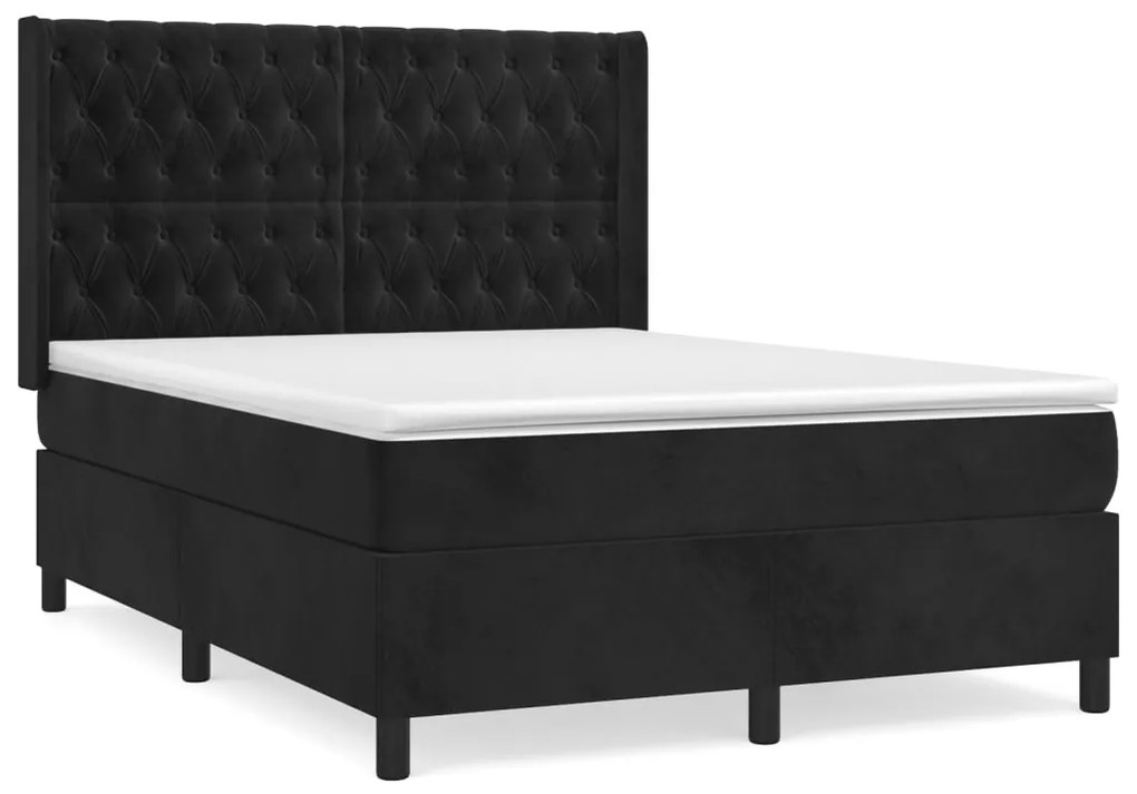 Κρεβάτι Boxspring με Στρώμα Μαύρο 140x200 εκ. Βελούδινο - Μαύρο