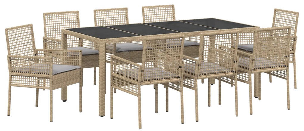 vidaXL Σέτ φαγητού για κήπο 9 pcs Μπεζ 190 x 90 x 75 cm