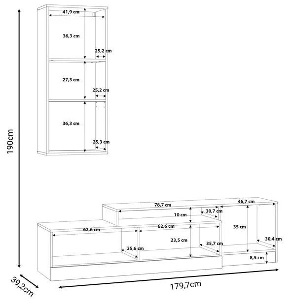 Σύνθετο σαλονιού Halmi λευκό-oak μελαμίνης 180x39x190εκ