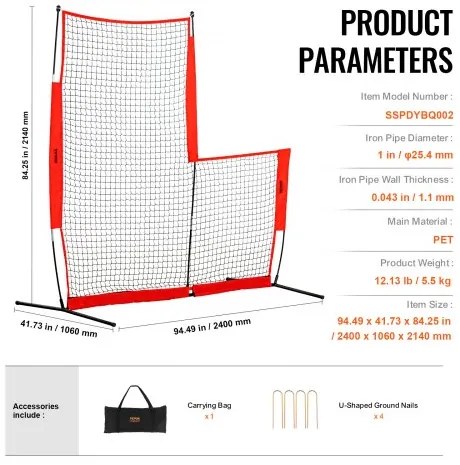 VEVOR L Screen Baseball for Batting Cage, 7x7 ft Baseball & Softball Safety Screen, Body Protector Portable Batting Screen with Carry Bag & Ground Stakes, Baseball Pitching Net for Pitchers Protection
