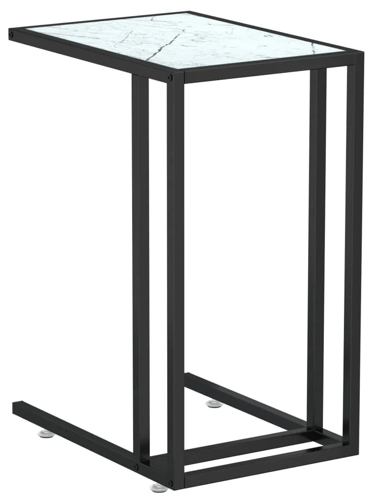 vidaXL Τραπέζι Υπολογ. Βοηθ. Λευκό Οψη Μαρμάρου 50x35x65εκ. Ψημ. Γυαλί