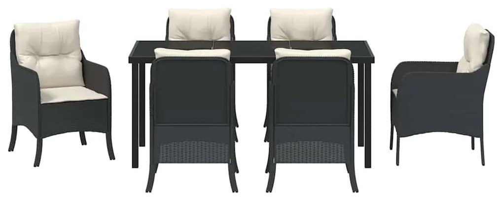 vidaXL Σέτ φαγητού για κήπο με μαξιλάρι 7 pcs Μαύρο Πολυ ράταν