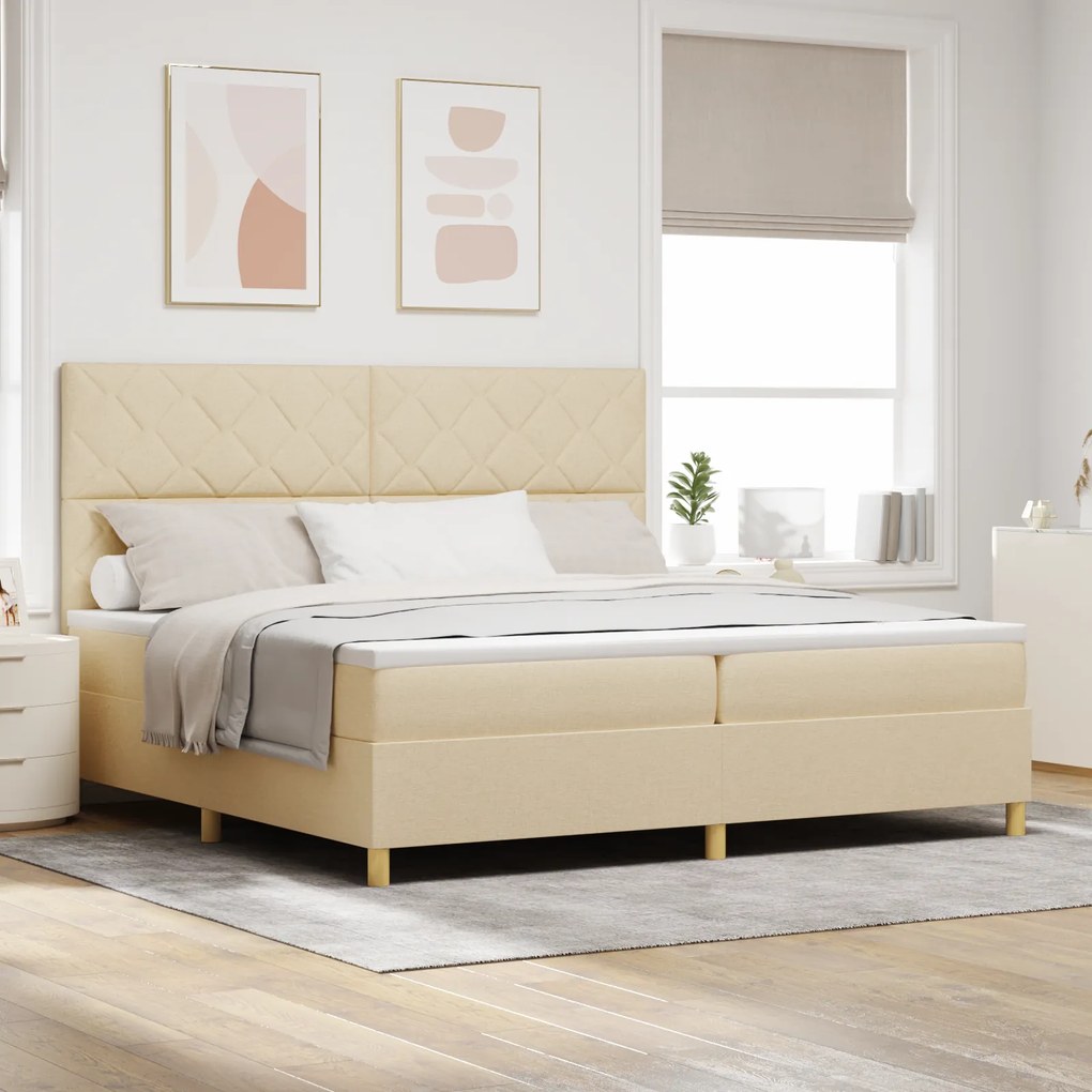 vidaXL Κρεβάτι με ελατήρια με στρώμα Κρεμ 200 x 200 cm ύφασμα