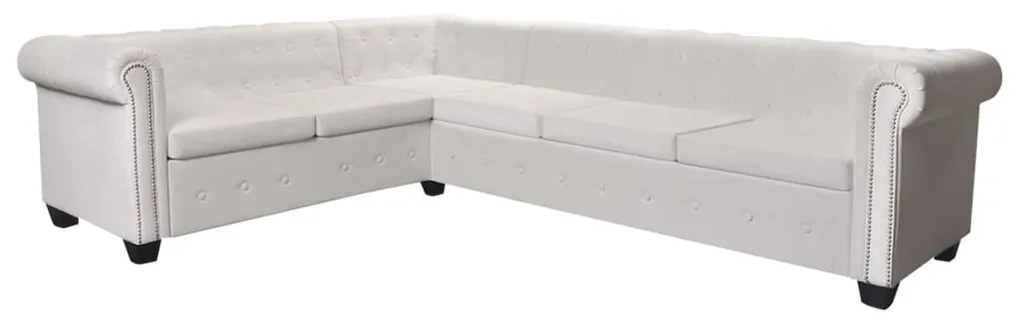 vidaXL Γωνιακός Καναπές Chesterfield 6 Θέσεων Λευκός από Συνθετικό Δέρμα