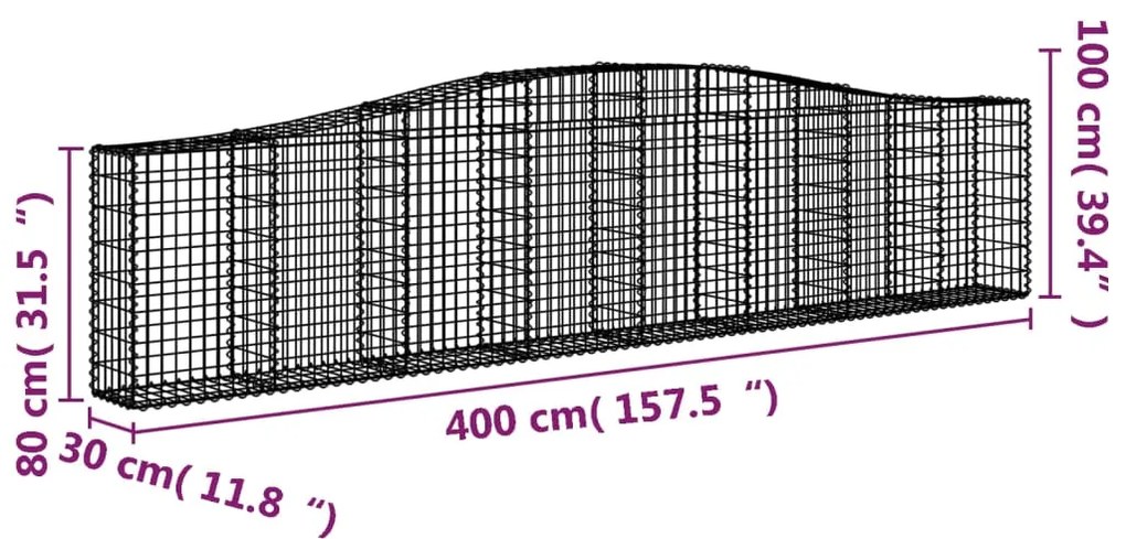 vidaXL Συρματοκιβώτια Τοξωτά 9 τεμ. 400x30x80/100 εκ. Γαλβαν. Ατσάλι