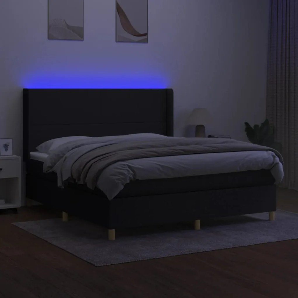 ΚΡΕΒΑΤΙ BOXSPRING ΜΕ ΣΤΡΩΜΑ &amp; LED ΜΑΥΡΟ 180X200 ΕΚ. ΥΦΑΣΜΑΤΙΝΟ 3138735