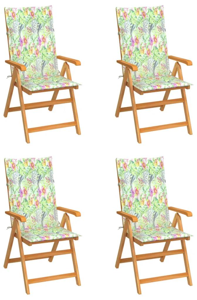 3065542 vidaXL Καρέκλες Κήπου 4 τεμ. Ξύλο Teak &amp; Μαξιλάρια με Σχέδιο Φύλλων Πολύχρωμο, 1 Τεμάχιο