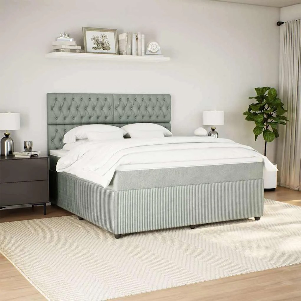 vidaXL Κρεβάτι Boxspring με Στρώμα Ανοιχτό Γκρι 180x200 εκ. Βελούδινο