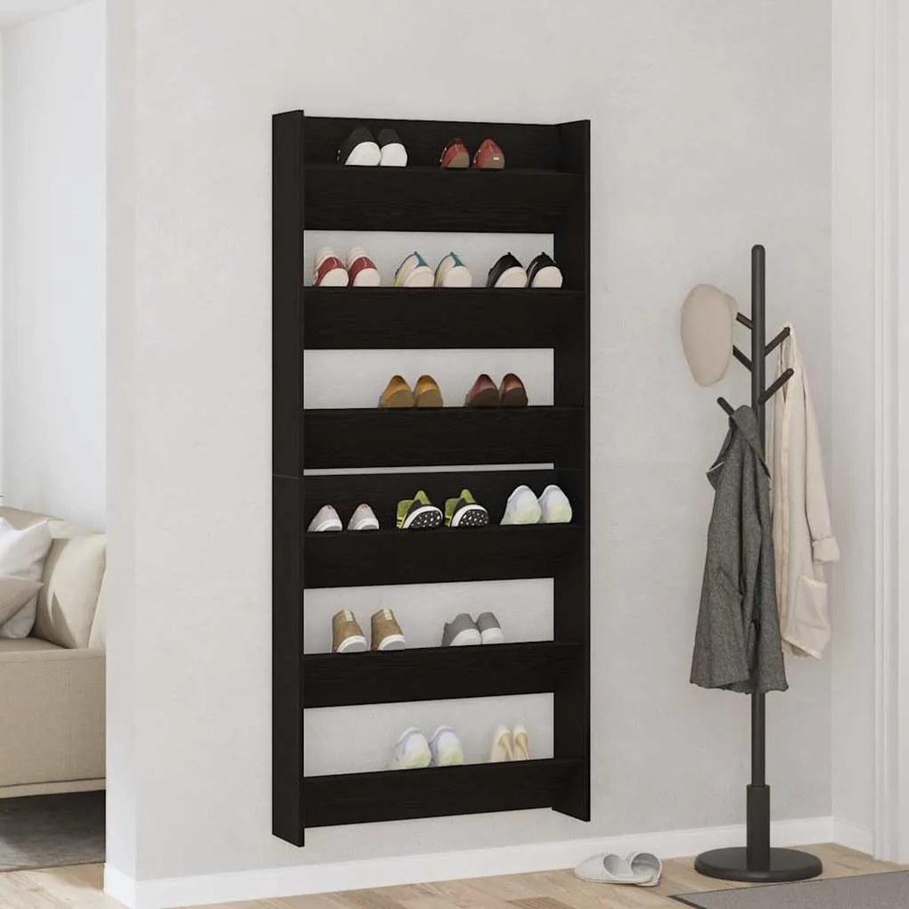 vidaXL Ντουλάπες παπουτσιών τοίχου 2 pcs Μαύρη δρυς Επεξεργασμένο ξύλο