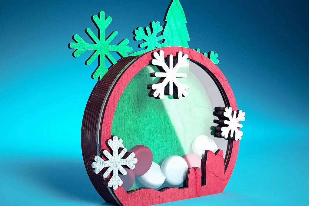 Σετ των 2 Intra απο ξύλο plywood 3mm-4mm πάχος Χριστουγεννιάτικη θήκη καραμέλας με | Δίασταση 15x15 cm INTRAFABR-72172284