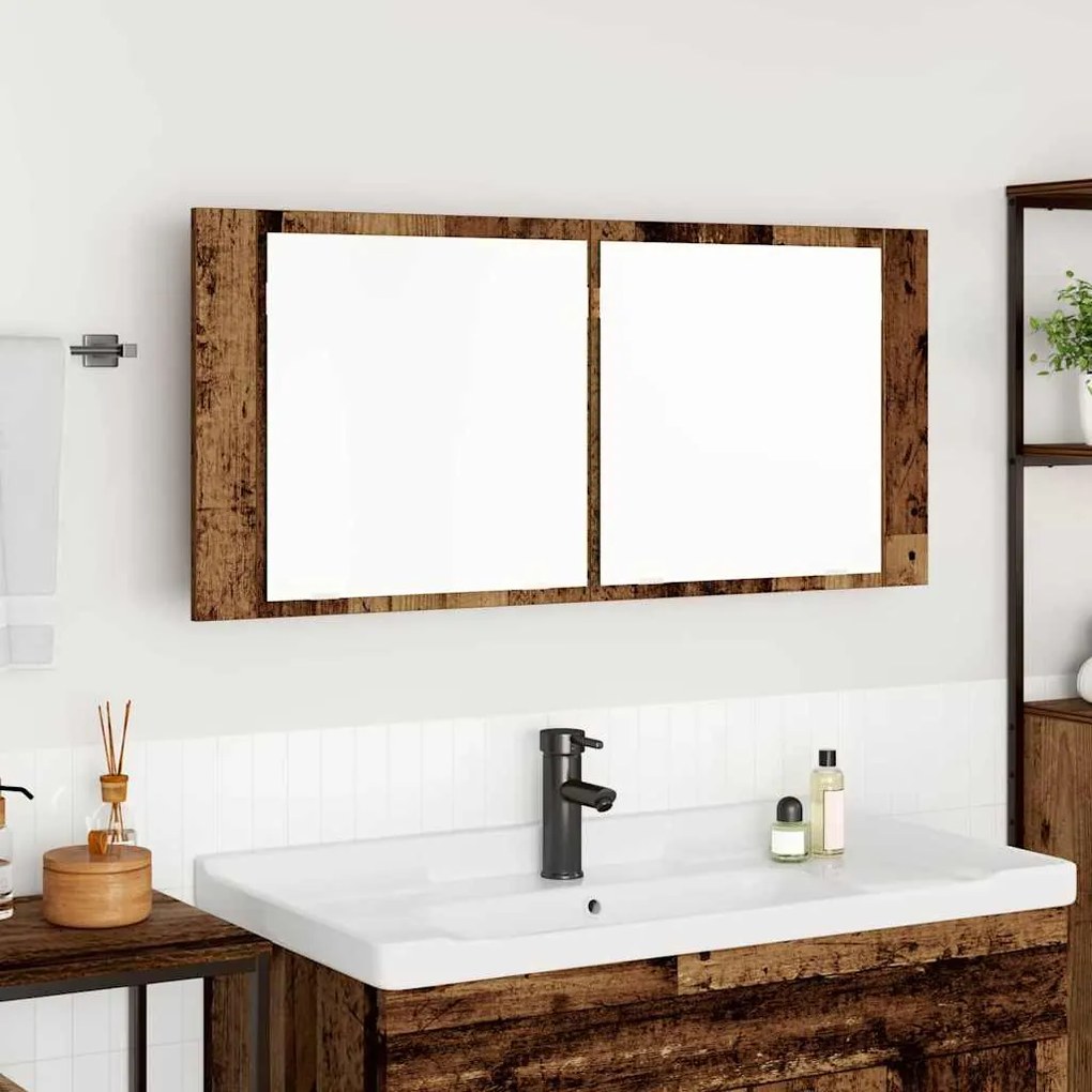 vidaXL Καθρέφτης LED Ντουλάπι Παλιό Ξύλο 100x12x45 cm