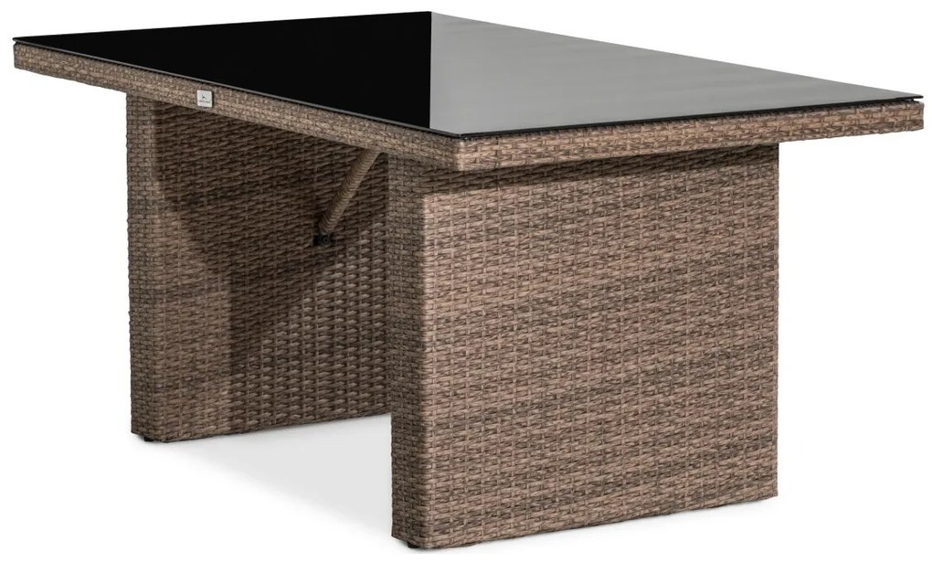 Τραπέζι εξωτερικού χώρου Comfort Garden 1322, 67x85x145cm, Καφέ, Επεξεργασμένο γυαλί, Πλαστικό ψάθινο, Μέταλλο