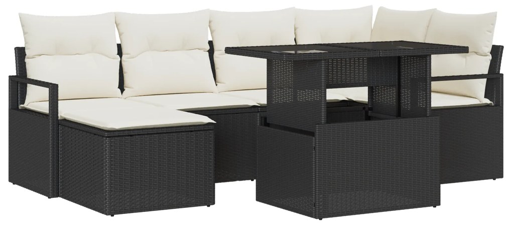 vidaXL 7-τεμαχίων καναπές κήπου με μαξιλάρια Μαύρο Συνθετικό Ρατάν