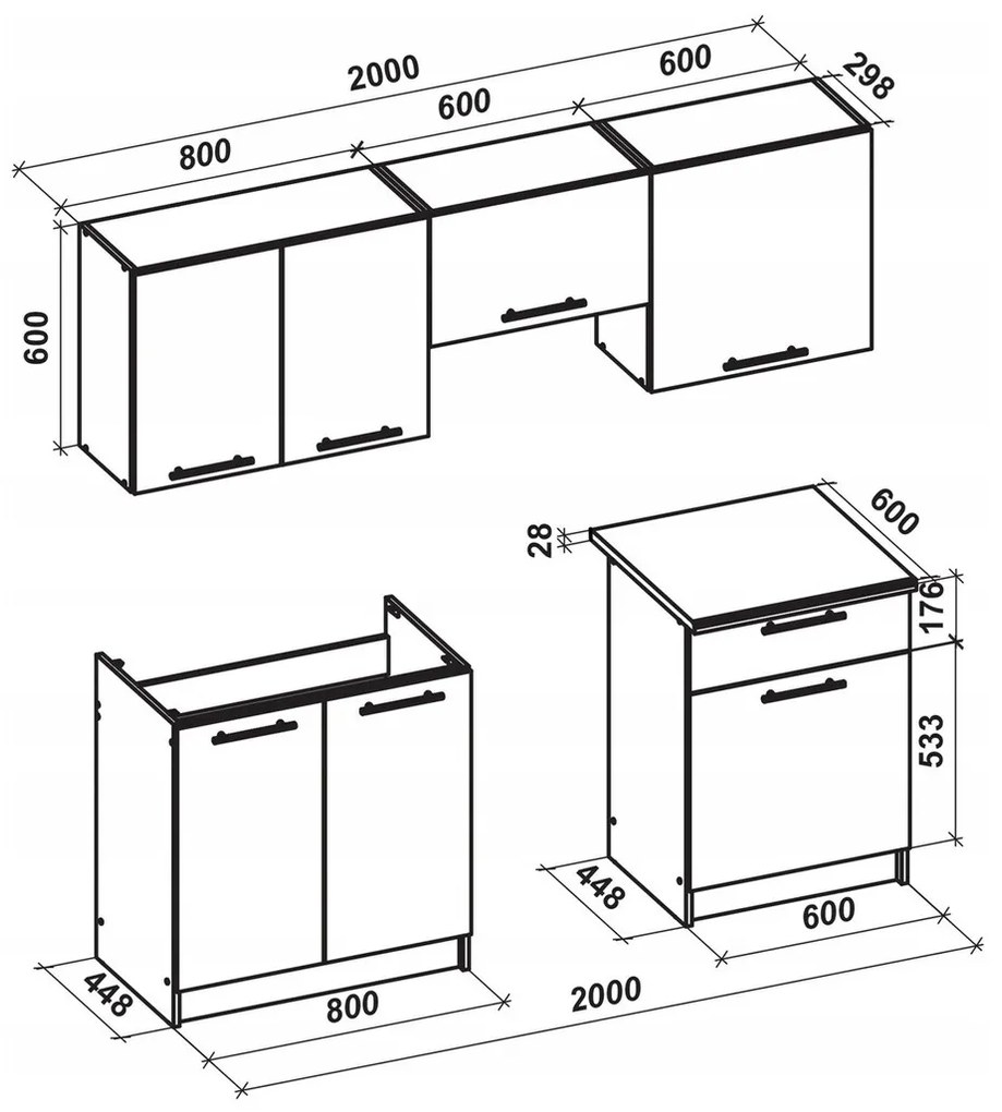 Σετ κουζίνας Houston 857, 200x60cm, 97 kg, Πάγκος, Ινοσανίδες μέσης πυκνότητας | Epipla1.gr