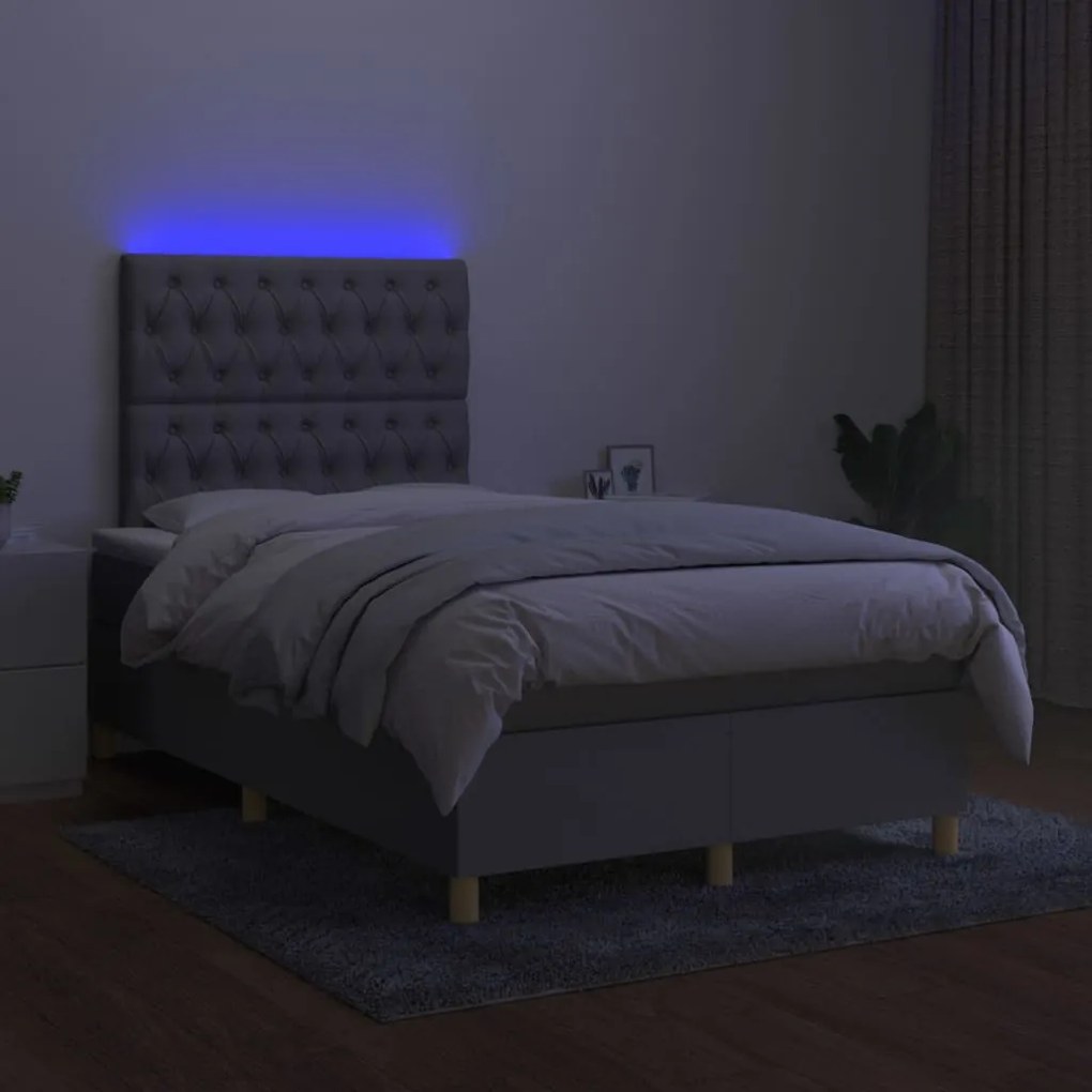 vidaXL Κρεβάτι Boxspring με Στρώμα & LED Αν.Γκρι 120x200 εκ Υφασμάτινο