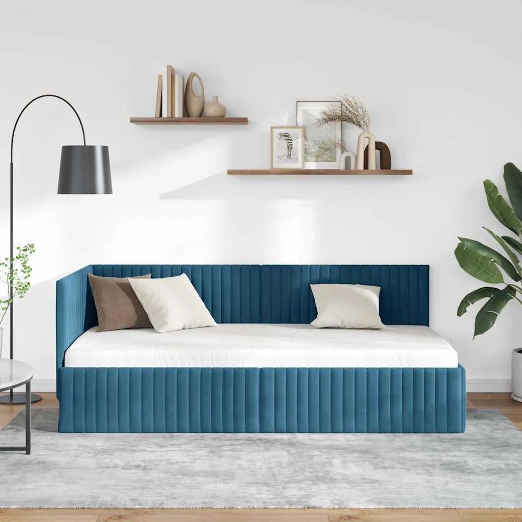vidaXL Κρεβάτι Γωνίας με κεφαλάρι Μπλε 90 x 190 cm Βελούδο