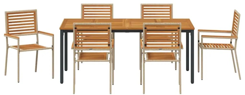 vidaXL Σέτ φαγητού για κήπο 7 pcs Μπεζ και καφέ συνθετικό ρατάν