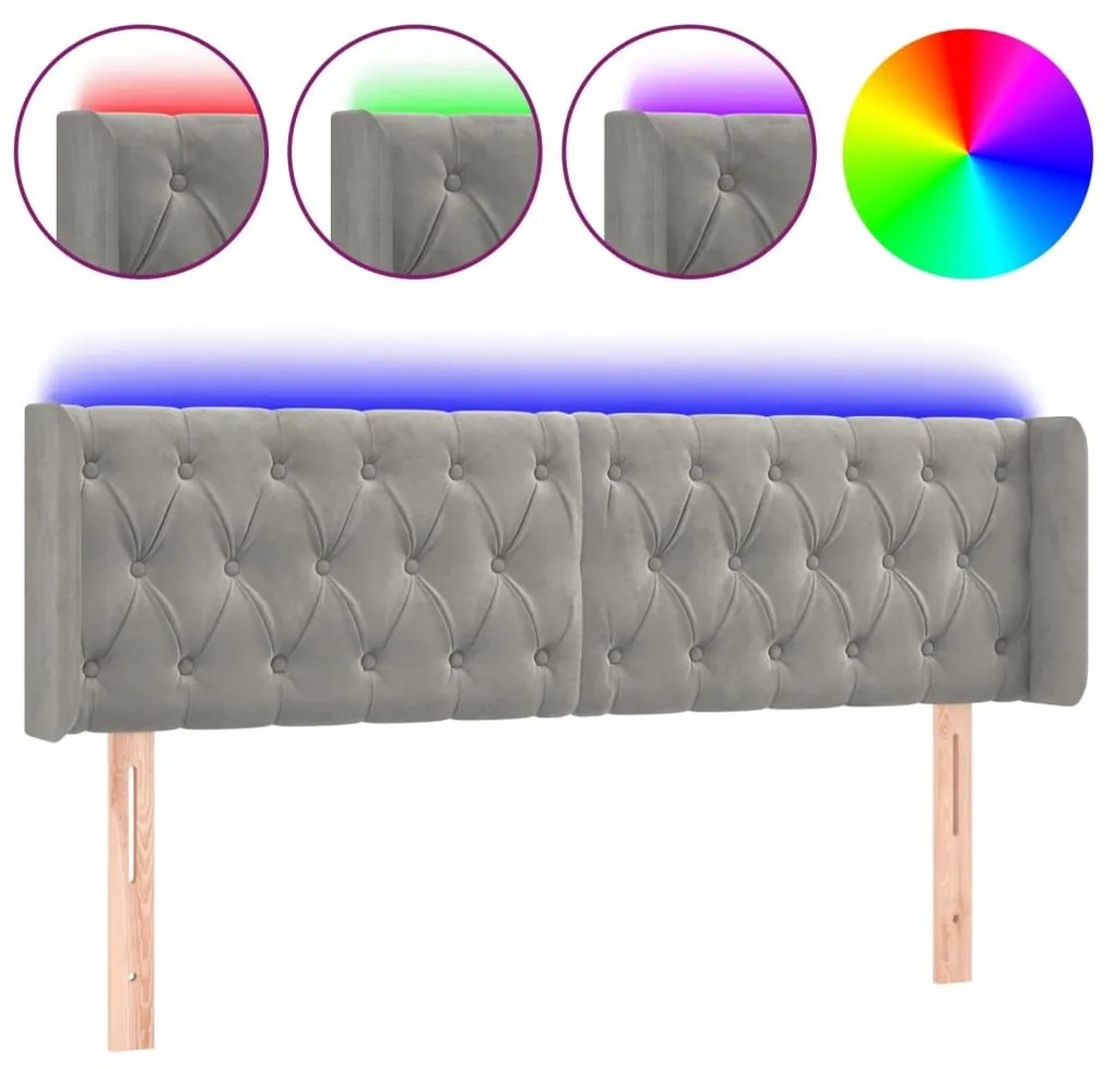 Κεφαλάρι Κρεβατιού LED Ανοιχτό Γκρι 163x16x78/88 εκ. Βελούδινο - Γκρι