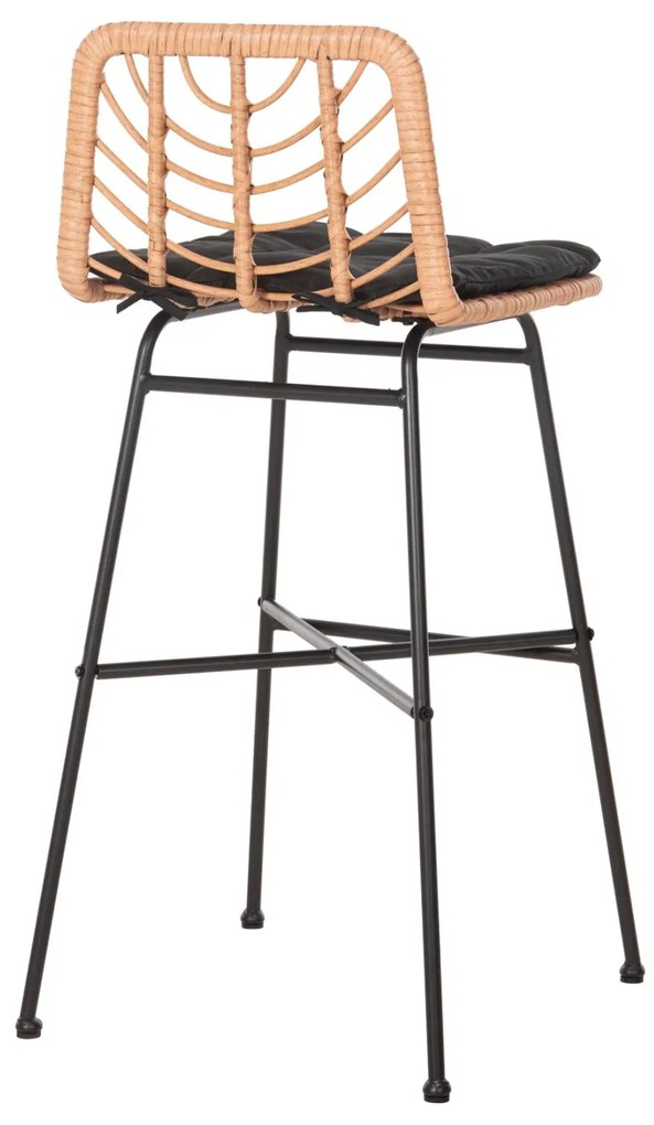 Σκαμπό Μπαρ GERALD C5706.11 Μεταλλικό Ψηλό με Μπεζ Wicker &amp; Μαύρο Μαξιλάρι 49x50x101Υεκ. 49x50x101 εκ.