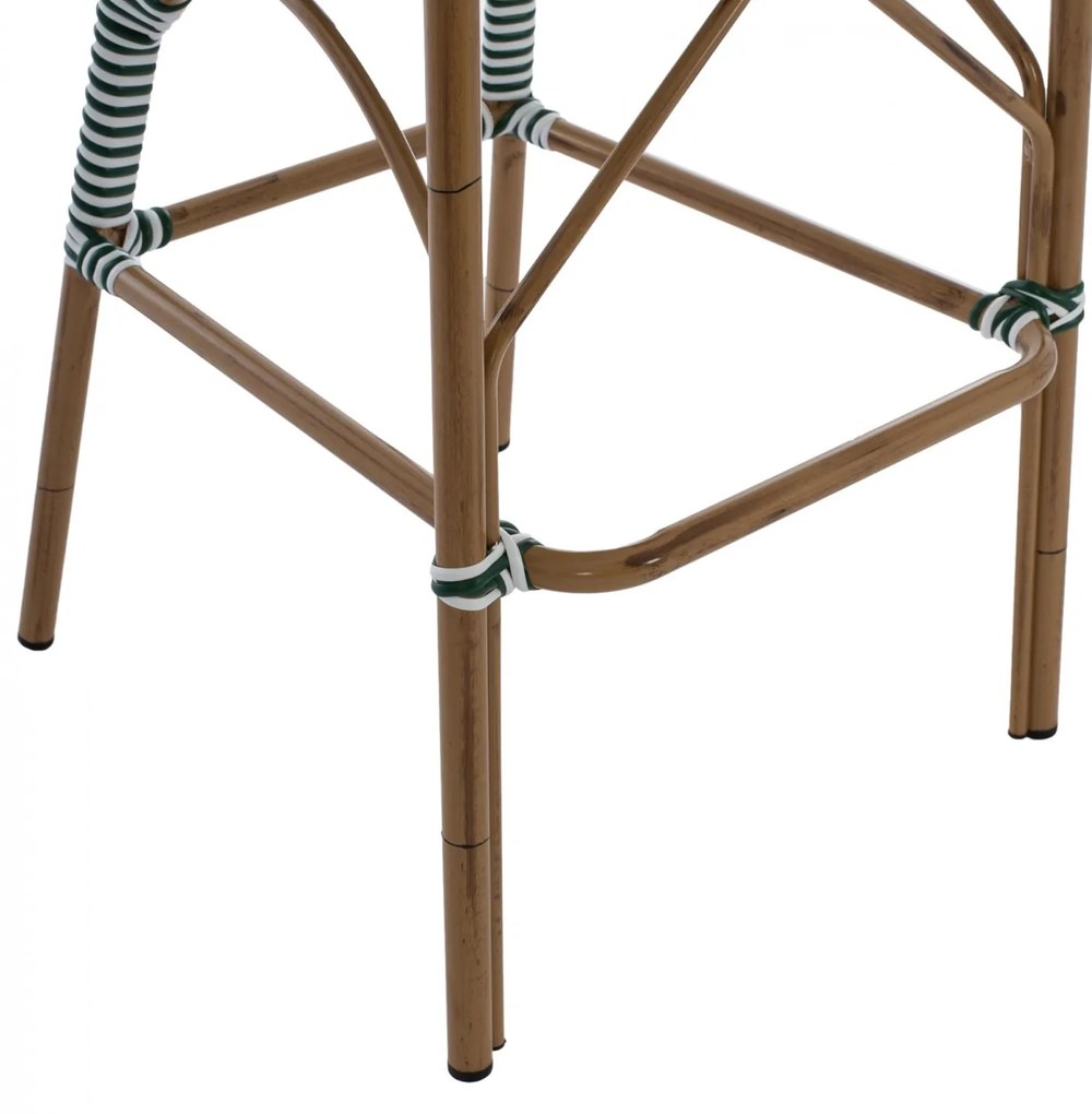 Σκαμπό Μπαρ C5794.01 Αλουμινίου Bamboo Look με Wicker Πράσινο - Λευκό 56x60x126 εκ. 56x60x126 εκ.