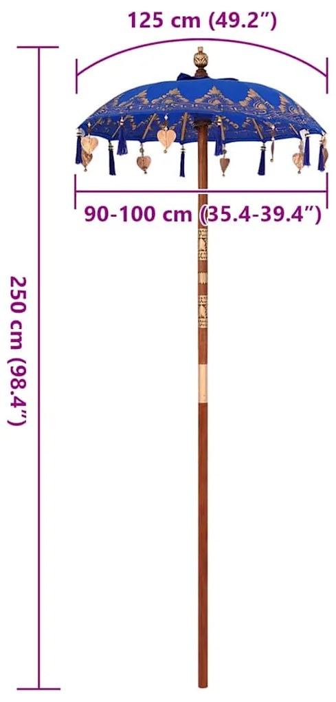 vidaXL Μπαλινέζικη Ομπρέλα Μπλε (90-100) x 260 εκ