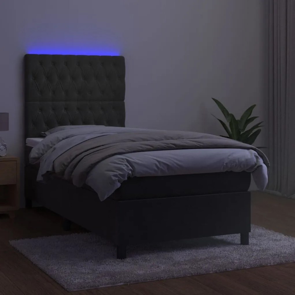 ΚΡΕΒΑΤΙ BOXSPRING ΜΕ ΣΤΡΩΜΑ &amp; LED ΣΚ. ΓΚΡΙ 90X200 ΕΚ. ΒΕΛΟΥΔΙΝΟ 3136282