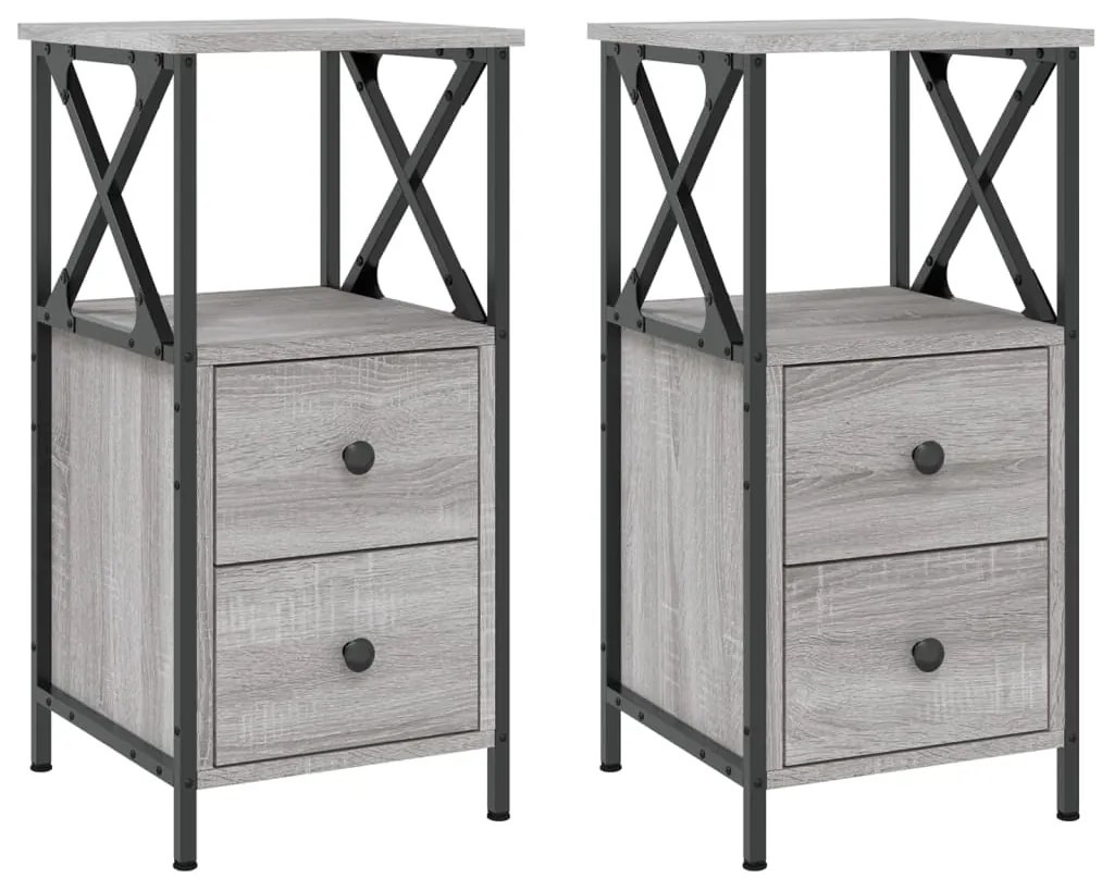 vidaXL Κομοδίνα 2 Τεμ. Γκρι Sonoma 34x35,5x70 εκ. Επεξεργασμένο Ξύλο