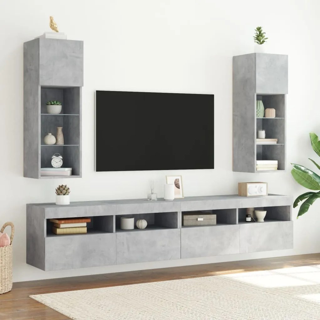 vidaXL Έπιπλα Τηλεόρασης με LED 2 τεμ. Γκρι Σκυροδέματος 30,5x30x90εκ.