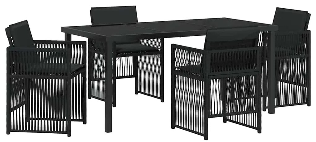 vidaXL Σετ Εξωτερικής Τραπεζαρίας 5 Τεμαχίων με Μαξιλάρια, Μαύρο Πολυ Ράτταν