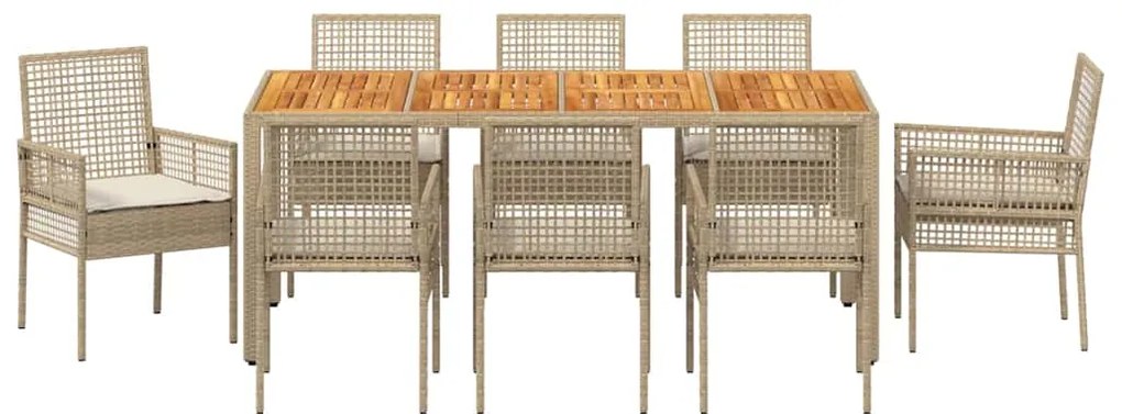 vidaXL Σέτ φαγητού για κήπο 9 pcs Μπεζ συνθετικό ρατάν