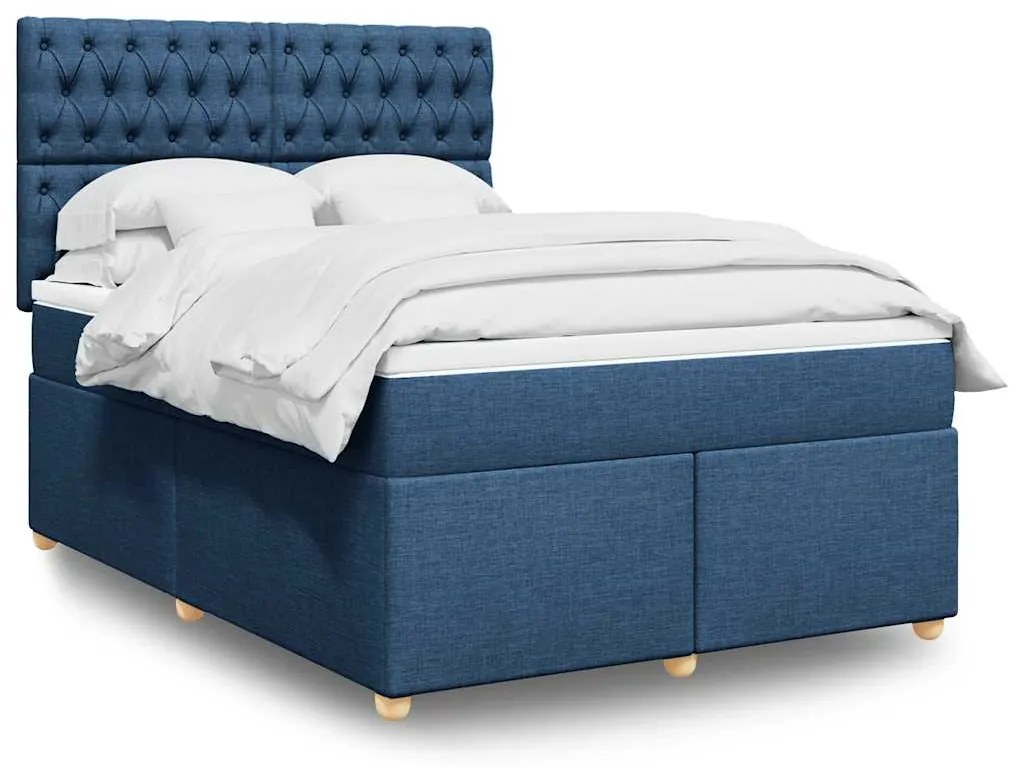 vidaXL Κρεβάτι Boxspring με Στρώμα Μπλε 140x190 εκ. Υφασμάτινο