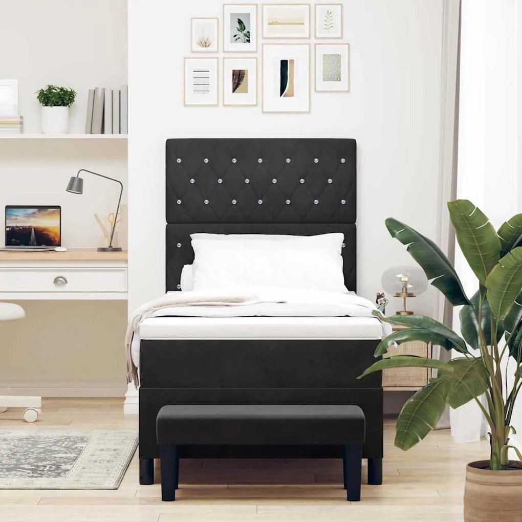 vidaXL Κρεβάτι με ελατήρια με στρώμα Μαύρο 90 x 200 cm Βελούδο