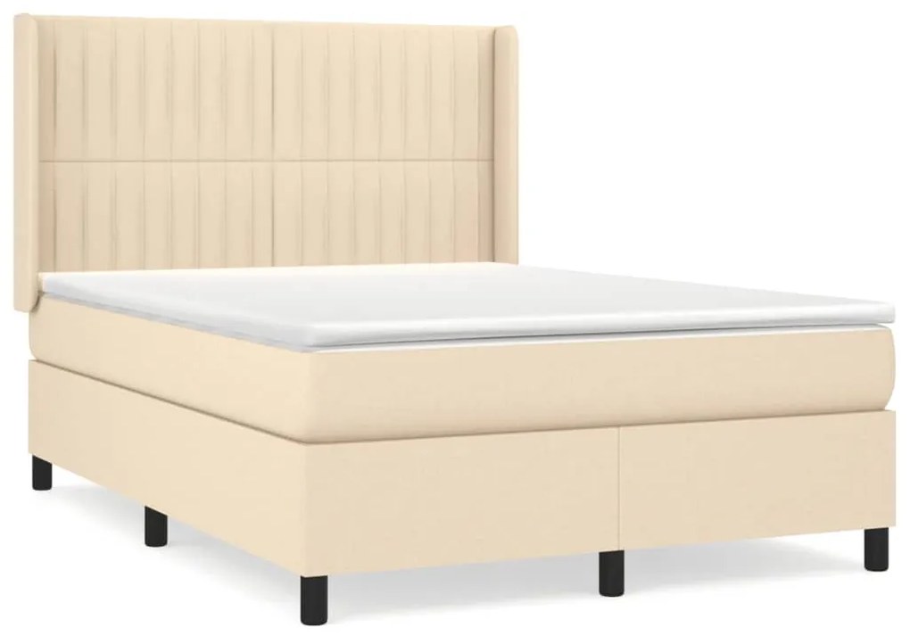 vidaXL Κρεβάτι Boxspring με Στρώμα Κρεμ 140x190 εκ. Υφασμάτινο