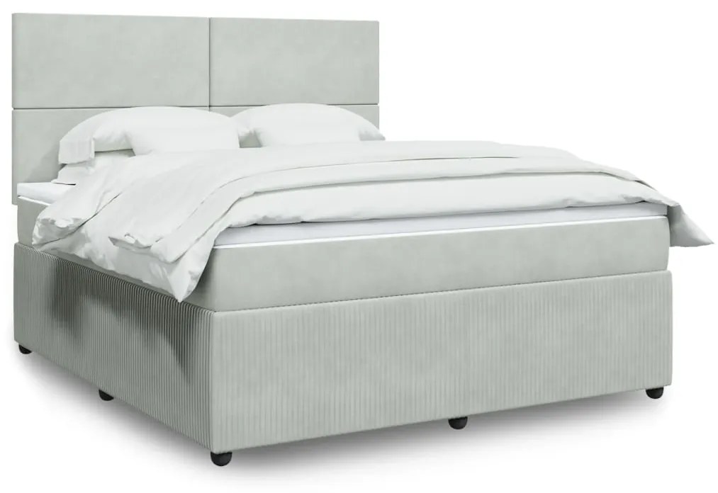 vidaXL Κρεβάτι Boxspring με Στρώμα Ανοιχτό Γκρι 180x200 εκ. Βελούδινο