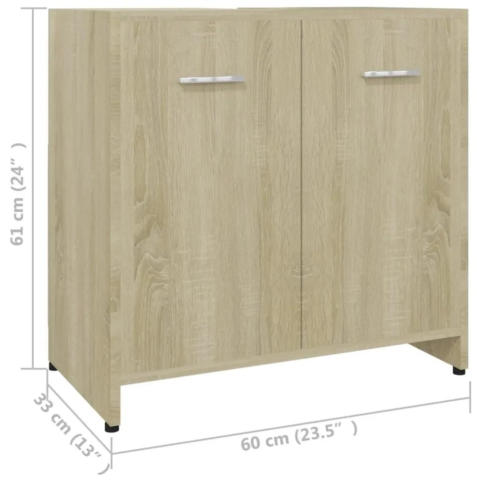 Ντουλάπι Νιπτήρα Sonoma Δρυς 60 x 33 x 61 εκ. από Επεξ. Ξύλο - Καφέ
