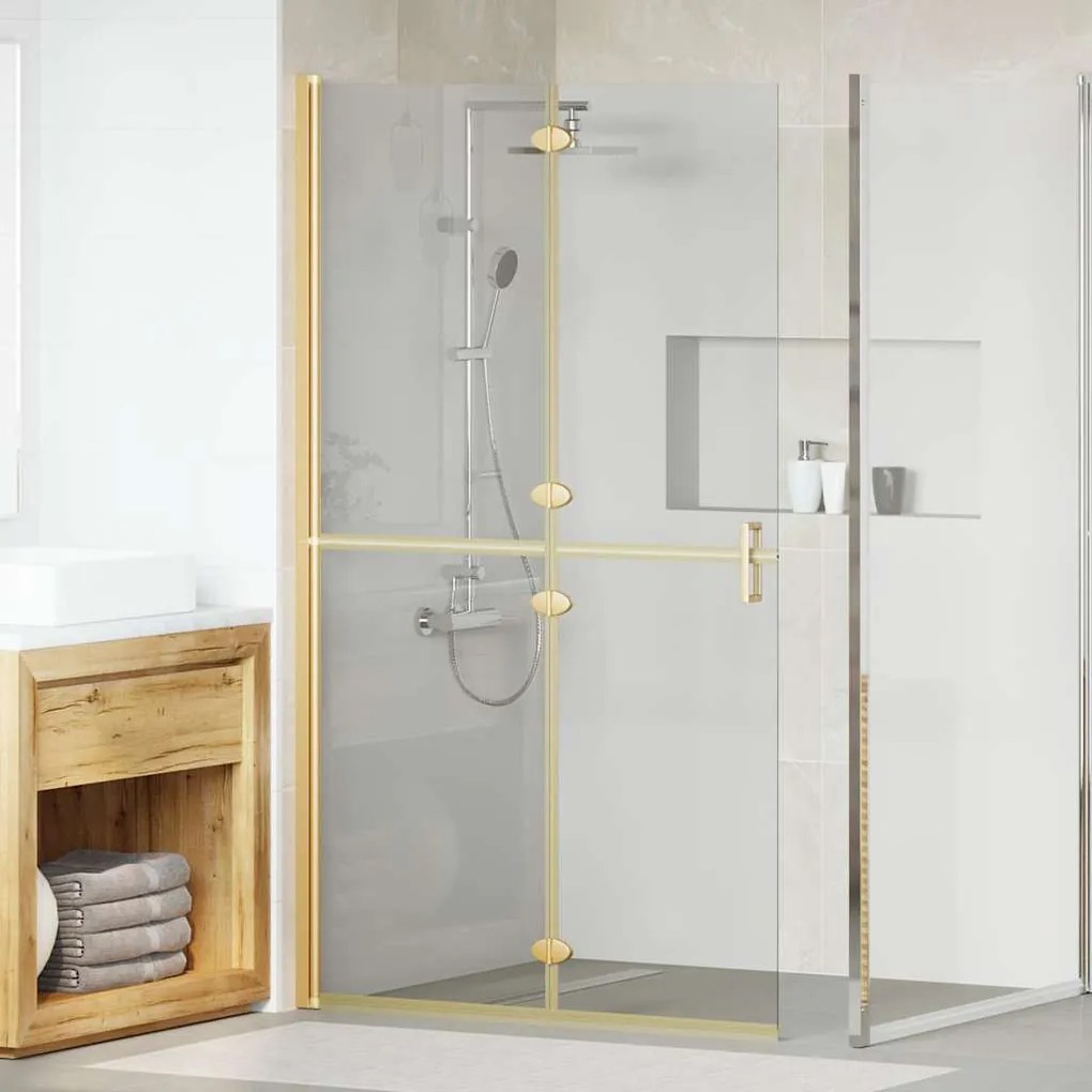 vidaXL Τοίχος ντους Walk-in Χρυσό και διαφανές 110 x 190 cm