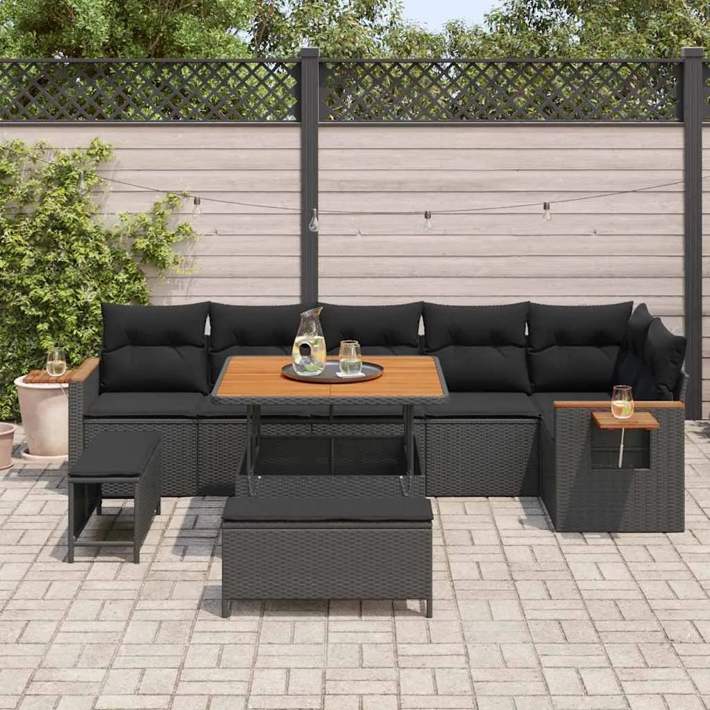 vidaXL Σετ Καναπέ Κήπου με μαξιλάρι 9 pcs Μαύρο 100 x 100 x 71 cm