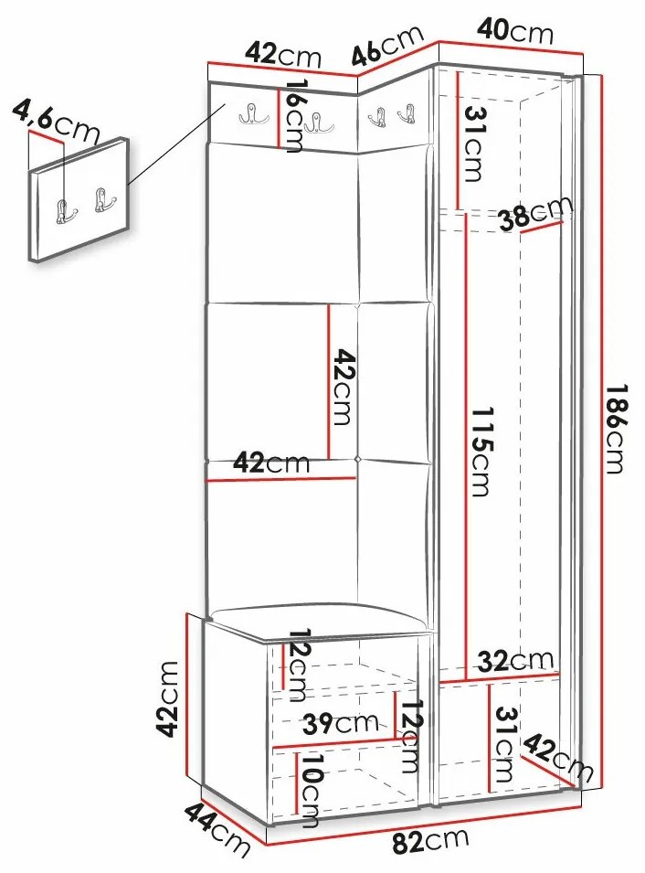 Σετ διαδρόμου Hartford 381, 186x82x46cm, Κίτρινο, Άσπρο, Πλαστικοποιημένη μοριοσανίδα, Ταπισερί, Ινοσανίδες μέσης πυκνότητας, Εντοιχισμένη, Τοίχου