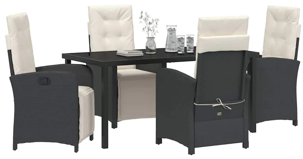 vidaXL Σέτ φαγητού για κήπο 5 pcs Μαύρο συνθετικό ρατάν