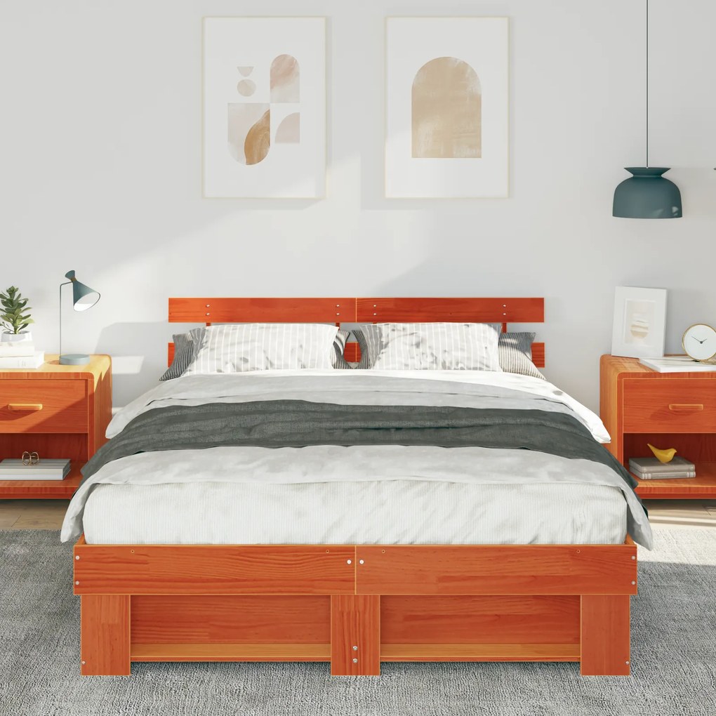 vidaXL Σκελετός Κρεβατιού Καφέ κεριού 160 x 200 cm Μασίφ ξύλο πεύκου