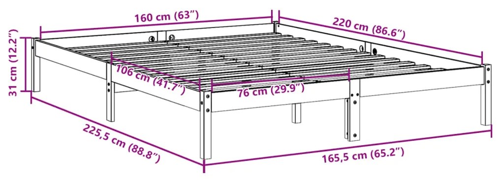 ΠΛΑΙΣΙΟ ΚΡΕΒΑΤΙΟΥ ΜΑΚΡΥ ΧΩΡΙΣ ΣΤΡΩΜΑ 160X220 ΕΚ ΜΑΣΙΦ ΠΕΥΚΟ 852422