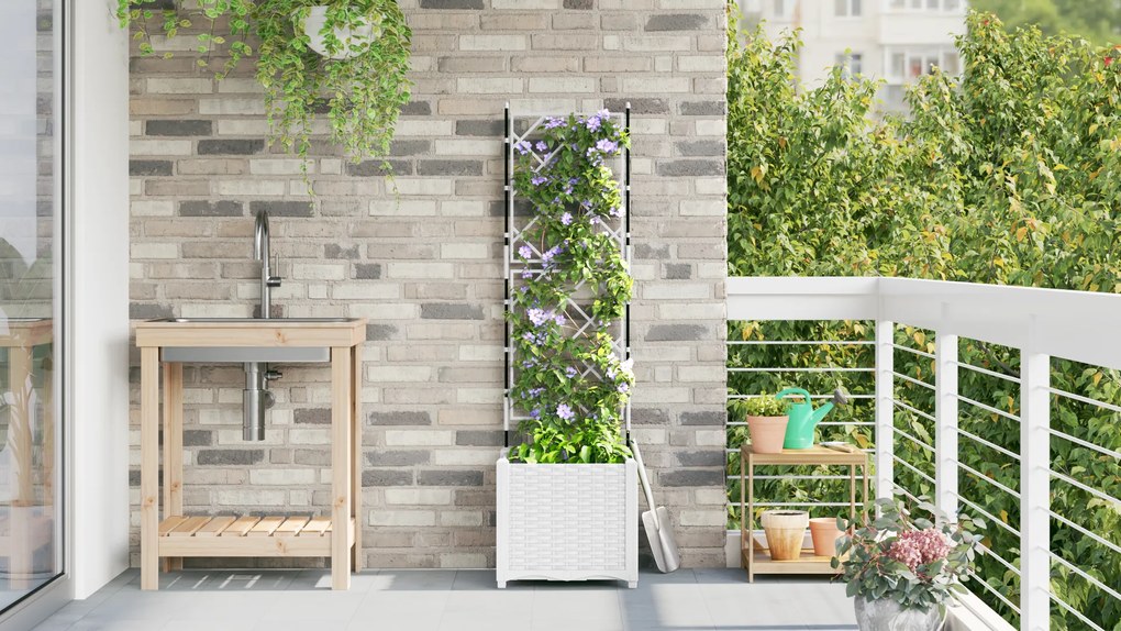 vidaXL Γλάστρα Κήπου με Πλέγμα Λευκή 40x40x143 εκ