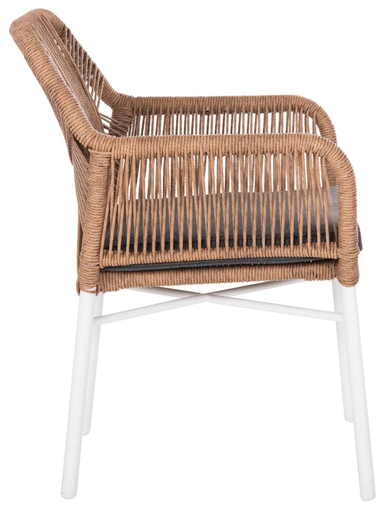 Καρέκλα - Πολυθρόνα TOPIN C6048.01 Λευκή Αλουμινίου με Ρ.Ε. Rattan Ανοιχτό Καφέ και Γκρί Μαξιλάρι 58x60x83Υ εκ. 58x60x83 εκ.