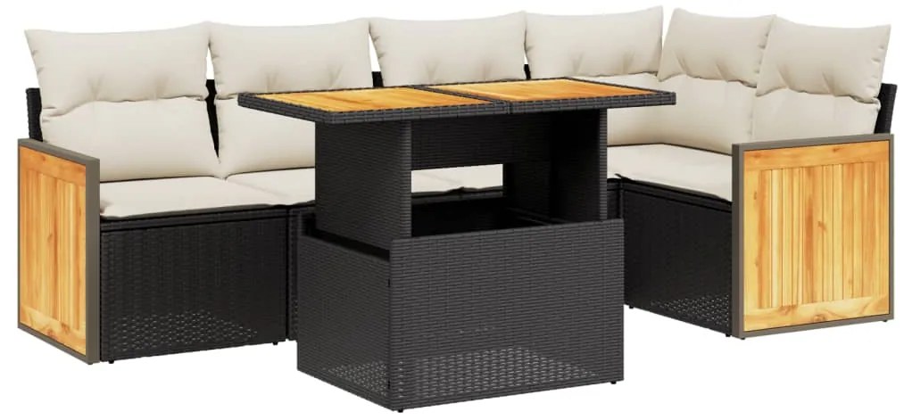 vidaXL Καναπές Κήπου 6 Τεμαχίων Μαύρο από Συνθετικό Ρατάν με Μαξιλάρια