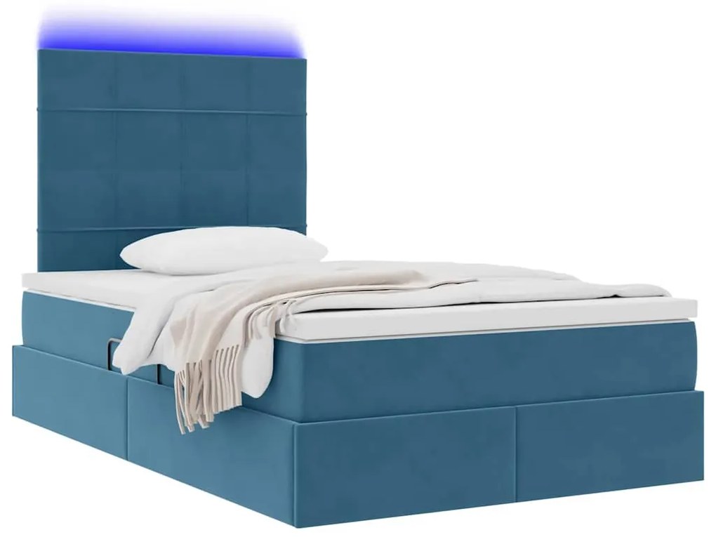vidaXL Κρεβάτι με αποθηκευτικό χώρο και LED Σκούρο Μπλε 120 x 200 cm