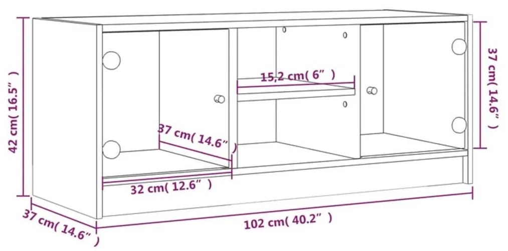 Έπιπλο Τηλεόρασης Καφέ Δρυς 102x37x42 εκ. Γυάλινες Πόρτες - Καφέ