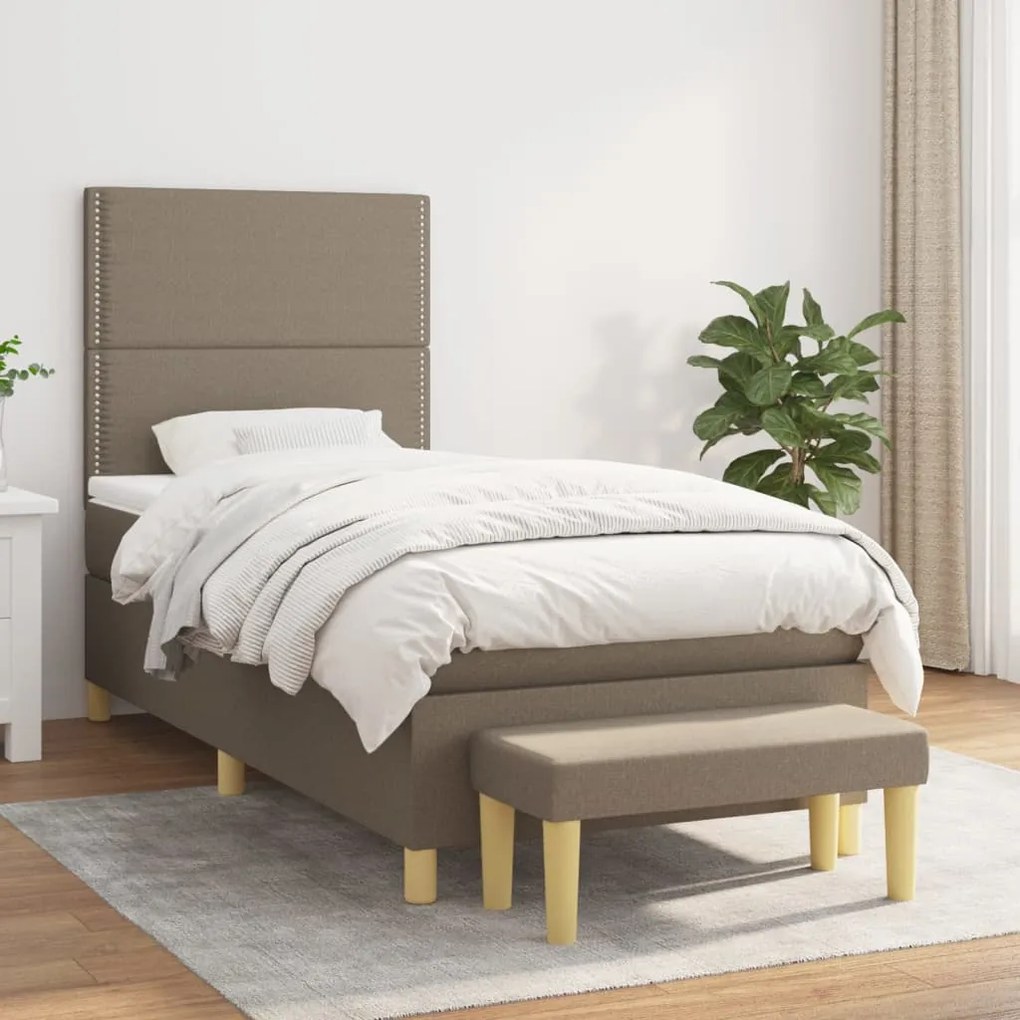 vidaXL Κρεβάτι Boxspring με Στρώμα Taupe 90x190 εκ.Υφασμάτινο