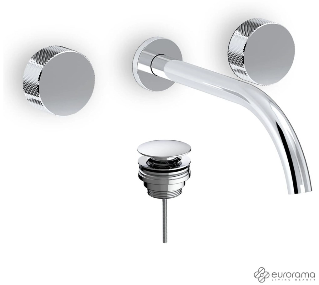 Eurorama Eletta Tecno Chrome Μπαταρία Νιπτήρα Εντοιχισμού και R0338 Chrome Βαλβίδα Clic-Clac 167901-100 R0338-100