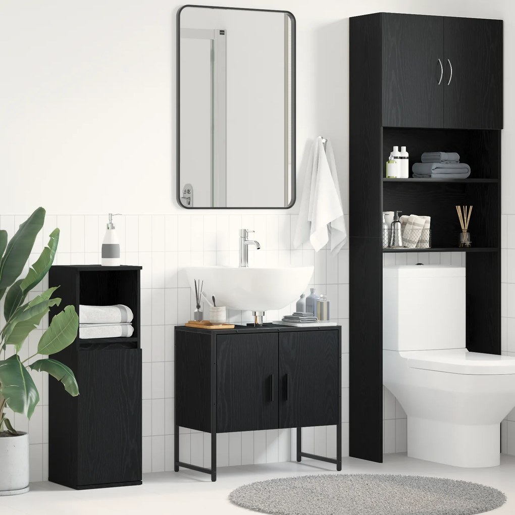 vidaXL Ντουλάπι Νιπτήρα Μαύρης Δρυός 60x33x60 εκ. Επεξεργασμένο Ξύλο