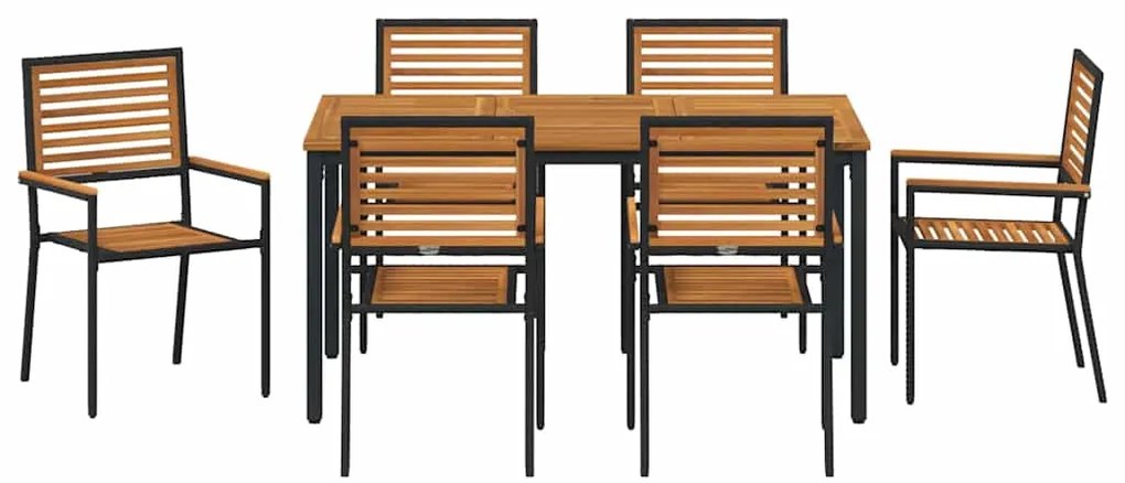 vidaXL Σέτ φαγητού για κήπο 7 pcs Μαύρο και Καφέ συνθετικό ρατάν